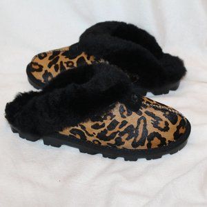 NIB WOMEN'S UGG COQUETTE PANTHER PRINT SLIP‎ ON SLIPPERS BLACK BROWN